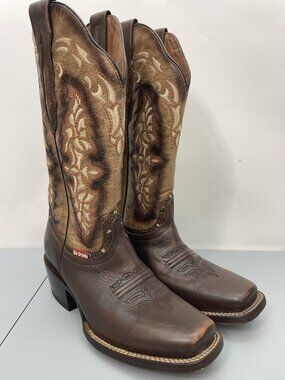 Rio Grande Cowboy Cowgirl Boots Western Square Toe Distressed Brown Womens 6.5